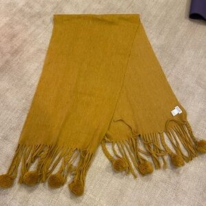 Molly Bracken Mustard Yellow Pom Pom Fringe Knit Scarf